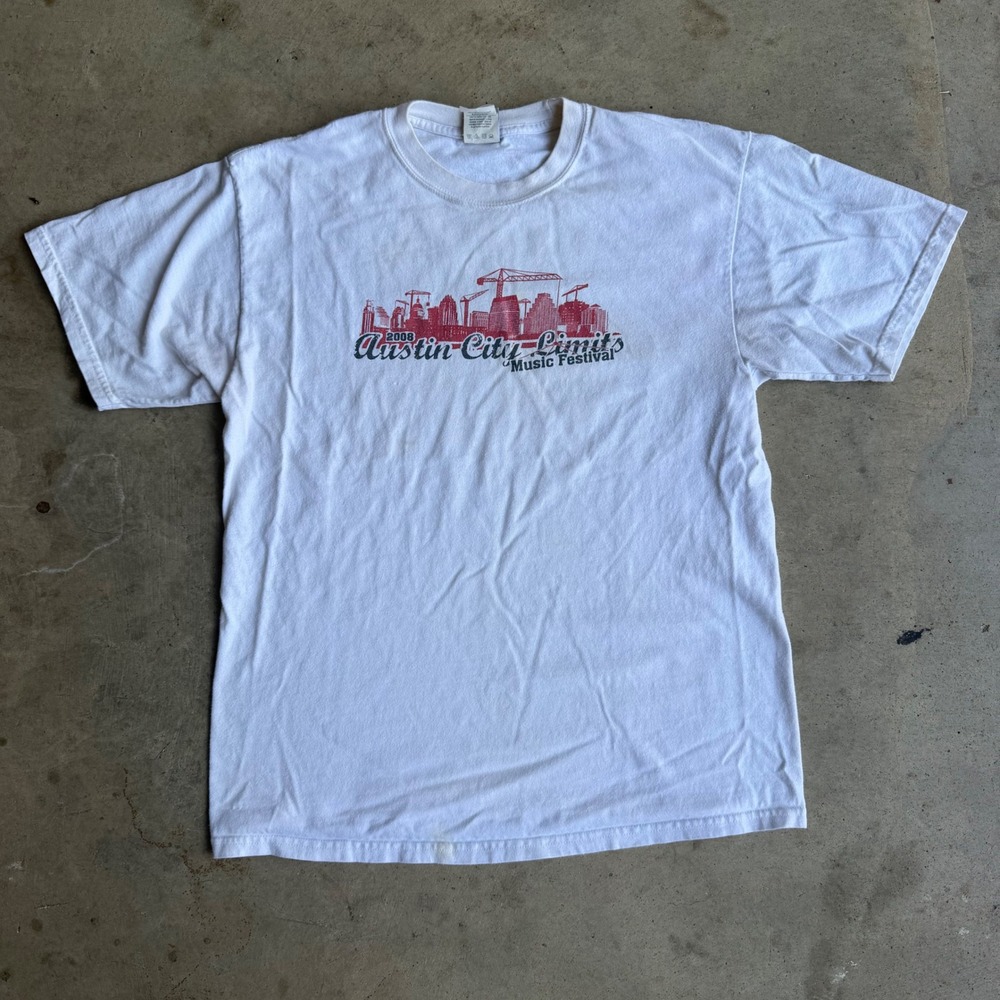 Hanes T Shirt Mens M White 2008 Austin City Limits Music Festival Tour Band